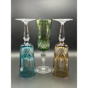 Vintage Beyer Hand Cut Crystal Champagne Flutes – Multicolor